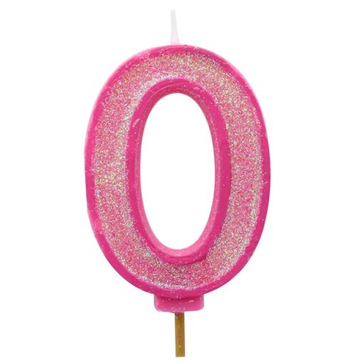 Pink Sparkle Numeral Cake Candle - Number 0 - 9 - 70mm