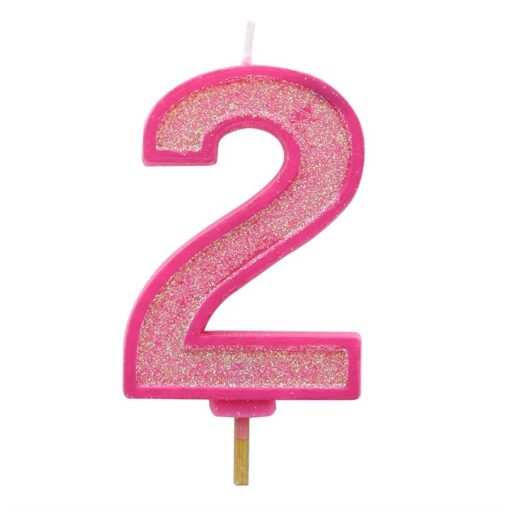 Pink Sparkle Numeral Cake Candle - Number 0 - 9 - 70mm - Image 4