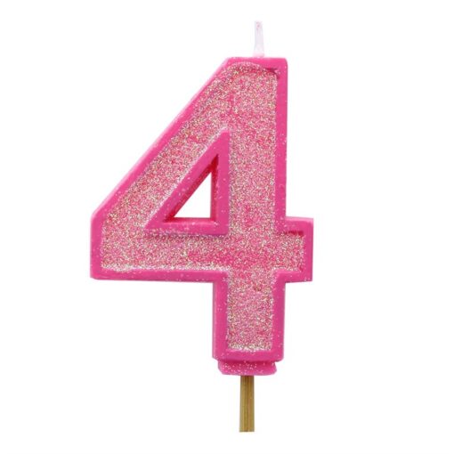 Pink Sparkle Numeral Cake Candle - Number 0 - 9 - 70mm - Image 6
