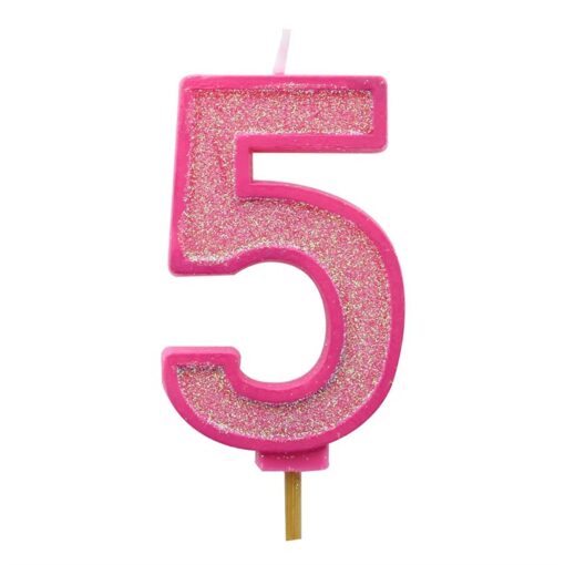 Pink Sparkle Numeral Cake Candle - Number 0 - 9 - 70mm - Image 7