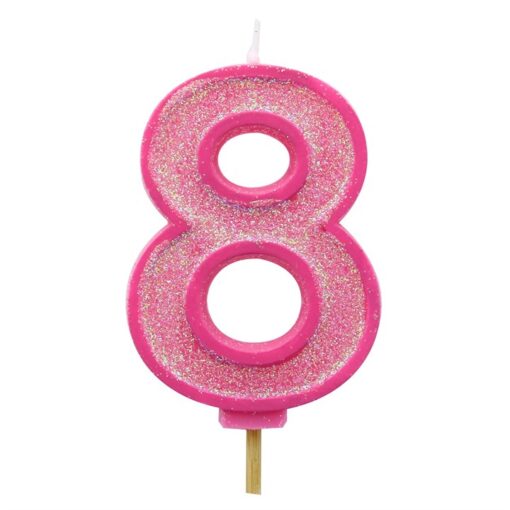 Pink Sparkle Numeral Cake Candle - Number 0 - 9 - 70mm - Image 10