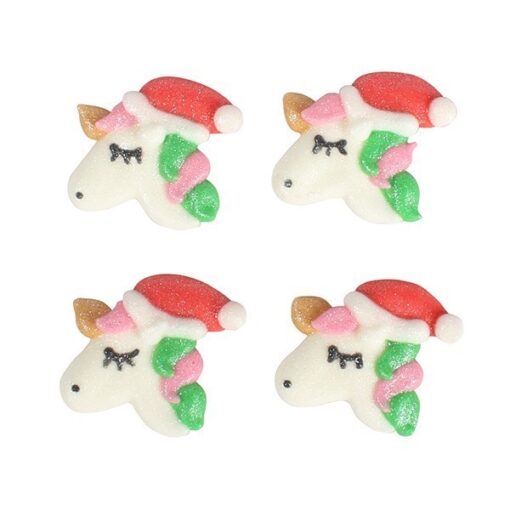 Christmas Lustred Unicorn Sugar Pipings With Santa Hat - Pack of 250