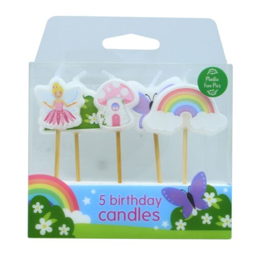 5 Fairy Garden Cake Candles With Bamboo Pic - 70mm 