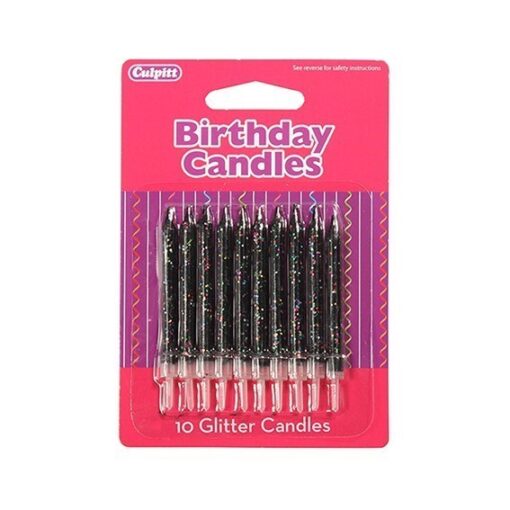 10 Glitter Cake Candles - 6 Colours